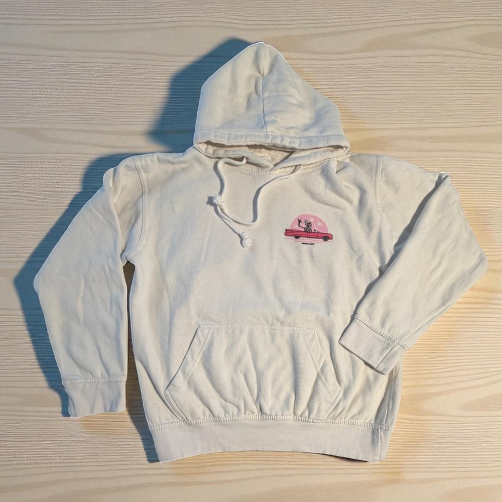 Call Your Mother “Reckless” Hoodie Pink & White Car Skeleton Graphic in Medium